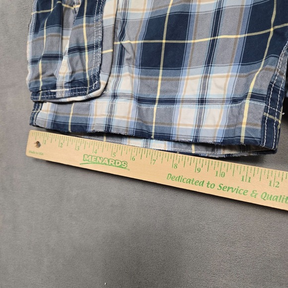 Abercrombie & Fitch‎ Cargo Shorts Mens 34 Blue Plaid Drawstring Y2K heavy twill - Picture 5 of 10